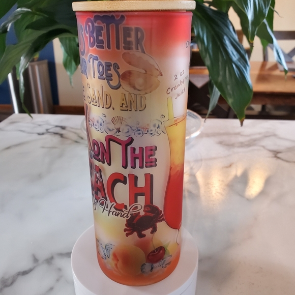 Life is Better With Your Toes In The Sand 20oz Matte Glass Tumbler w/ duo lids - Picture 8 of 14